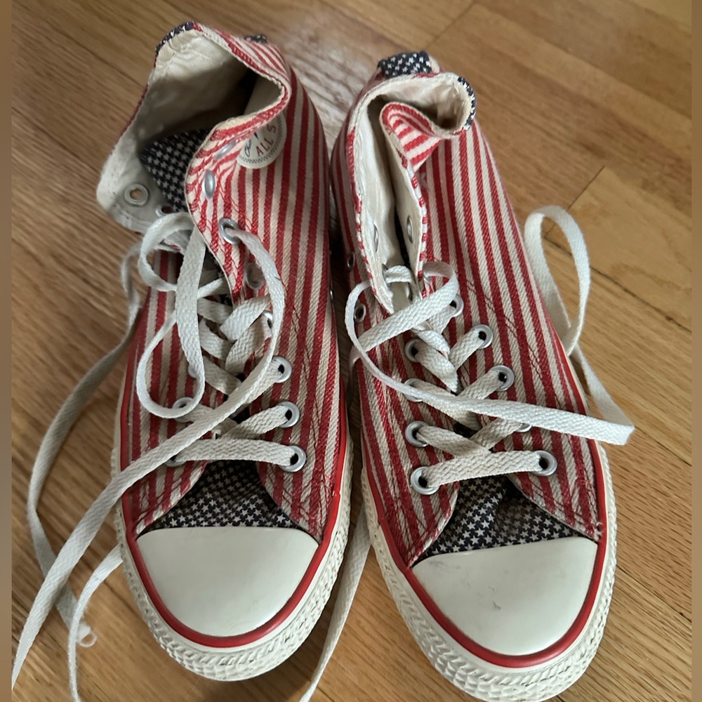 Red White & Blue High Top Converse Sneakers